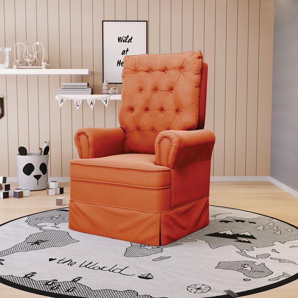 Poltrona De Amamentação Com Balanço Laura Veludo Ferrugem Tb125 Base De Madeira - D'rossi - 8