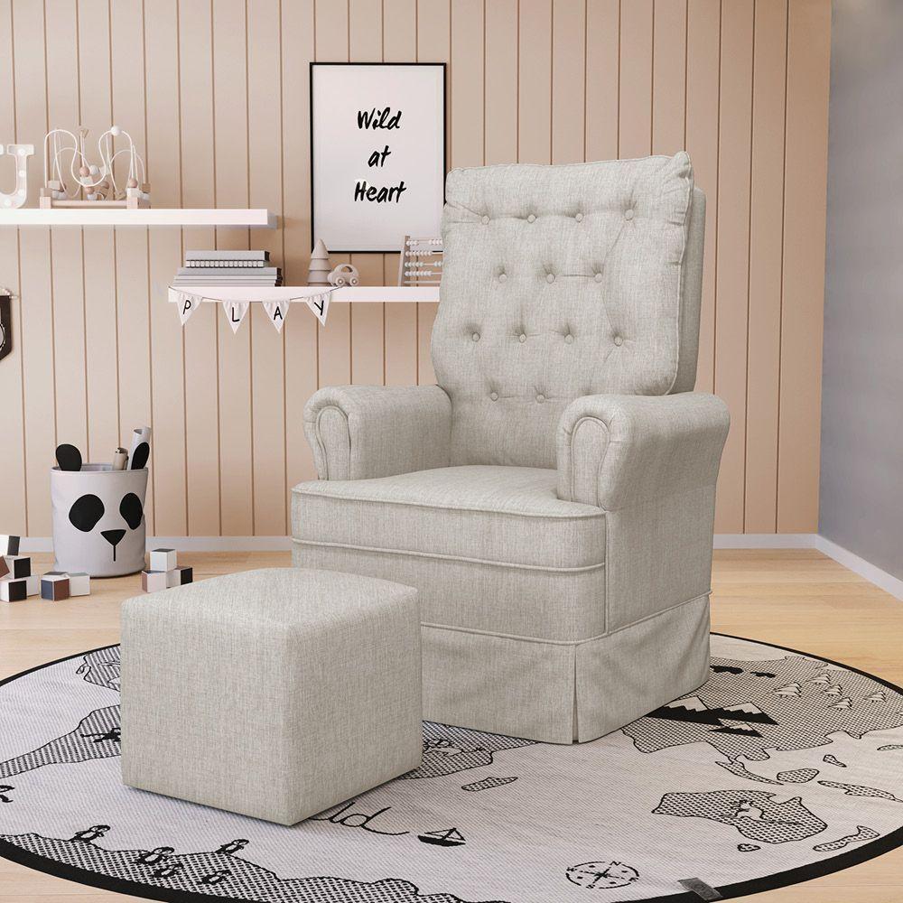 Poltrona De Amamentação Com Balanço E Puff Laura Linho Prata Tc180 Base De Madeira - D'rossi - 9