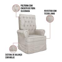 Poltrona De Amamentação Com Balanço E Puff Laura Linho Prata Tc180 Base De Madeira - D'rossi - 7