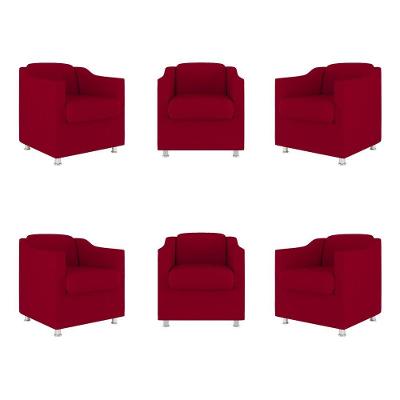 Kit 6 Poltronas Decorativas Tilla Para Sala De Espera Suede Vermelho Balaqui Decor