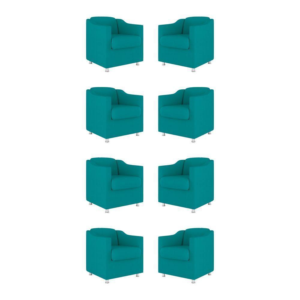 Kit 8 Poltronas Decorativas Clinica Sala Recepção Tecido Cor:azul Turquesa - 1