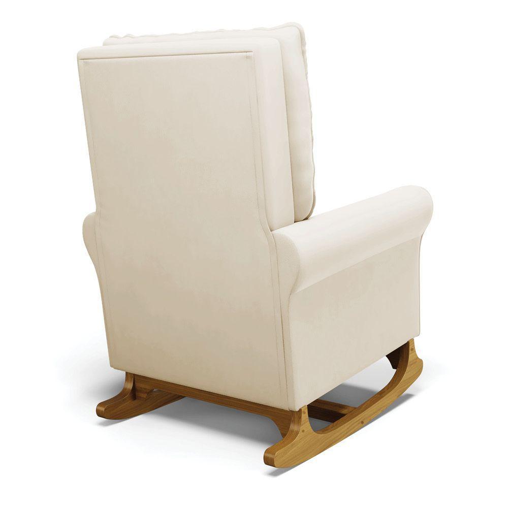 Poltrona De Amamentação Com Balanço E Puff Manu Veludo Bege Cor404 Base De Madeira - D'rossi - 5