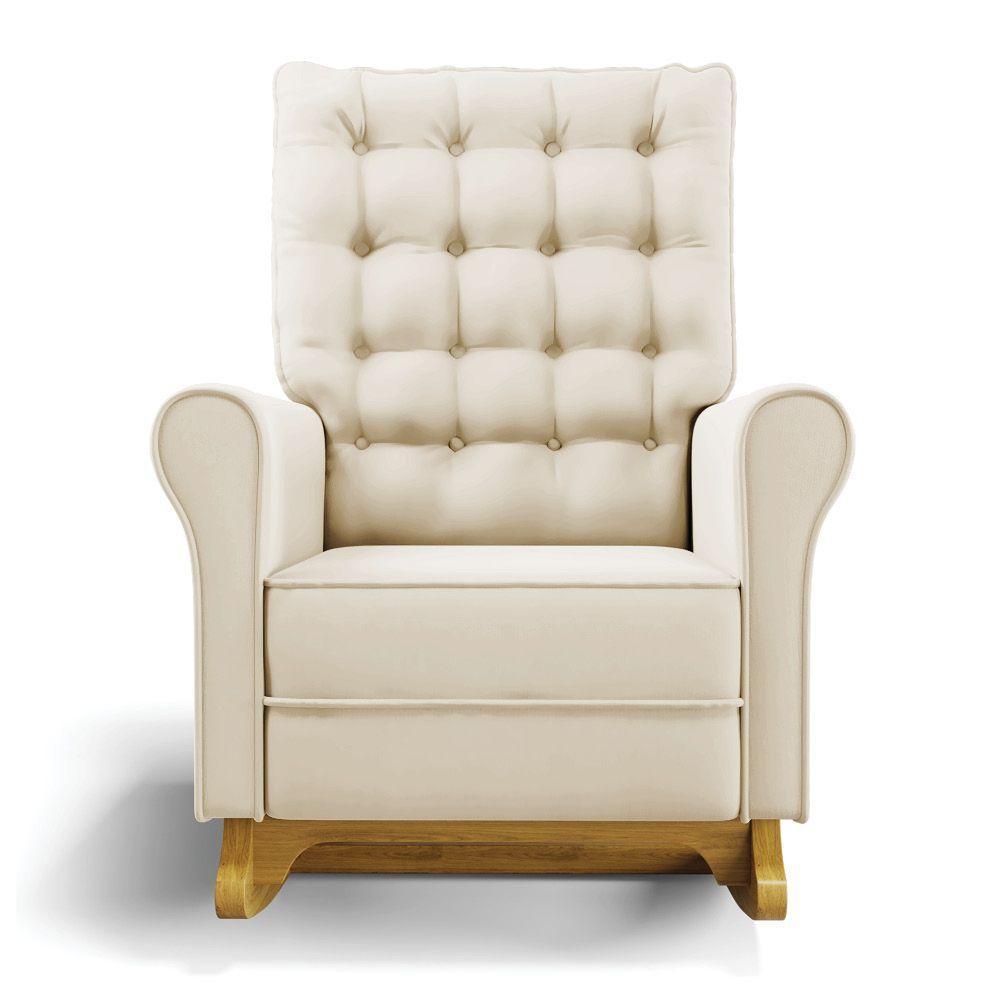 Poltrona De Amamentação Com Balanço E Puff Manu Veludo Bege Cor404 Base De Madeira - D'rossi - 6