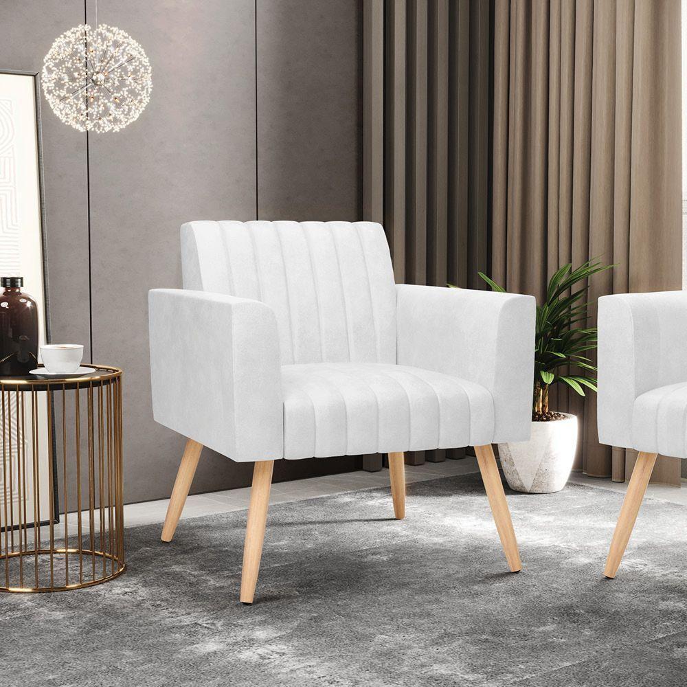 Kit 2 Poltronas Viena Gomada Corano Branco Pés Palito Natural - D'rossi - 7