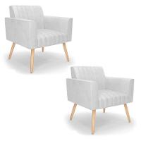 Kit 2 Poltronas Viena Gomada Corano Branco Pés Palito Natural - D'rossi - 1