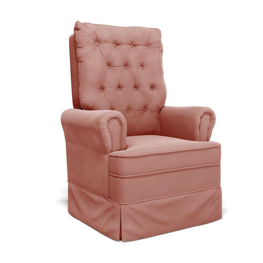 Poltrona De Amamentação Com Balanço Laura Veludo Base De Madeira - D'rossi Cor Rose - 1