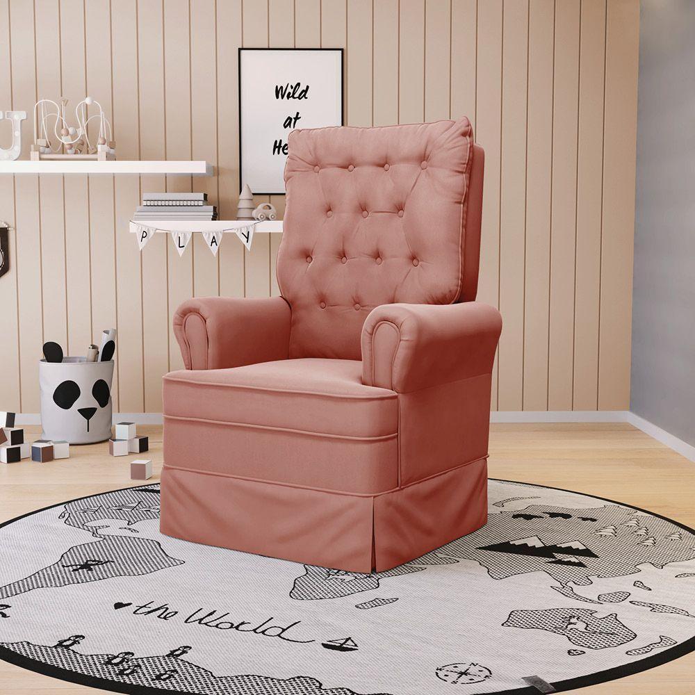 Poltrona De Amamentação Com Balanço Laura Veludo Base De Madeira - D'rossi Cor Rose - 7