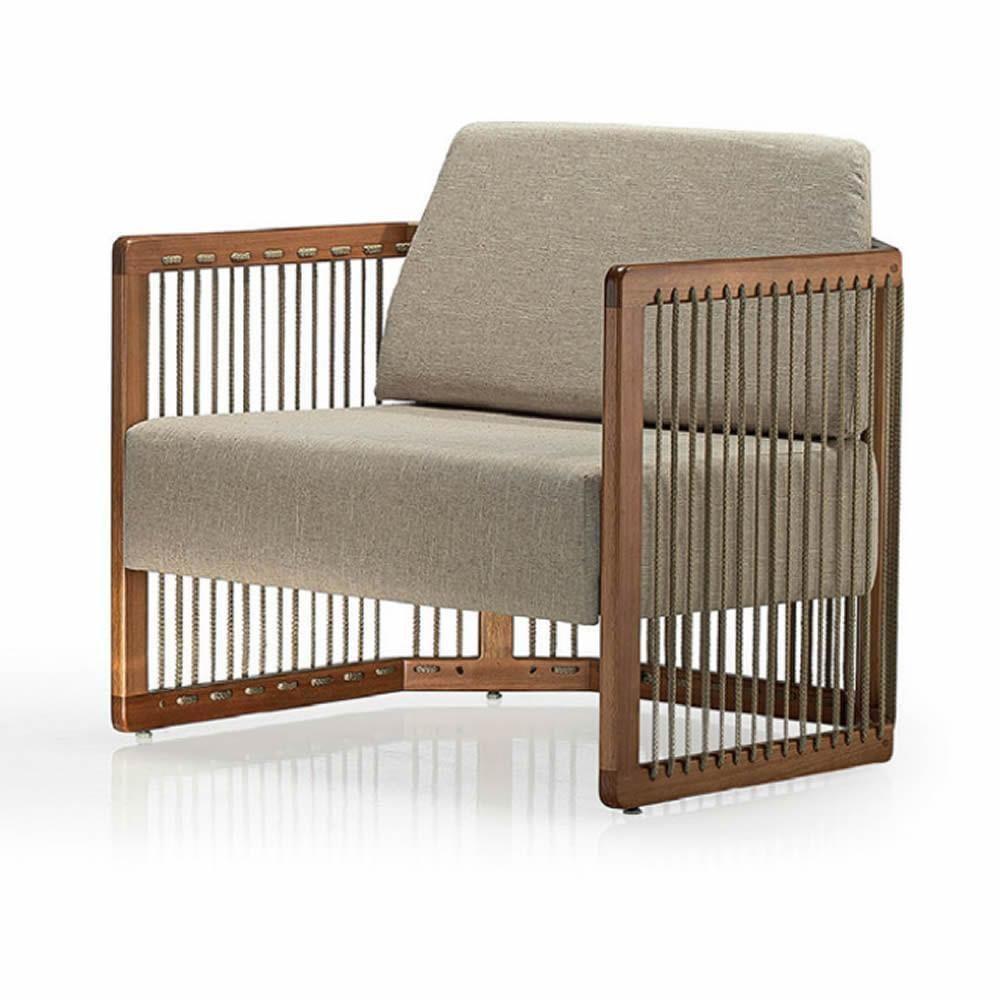 Poltrona Com Braço Mava Algodão Marrom Madeira Cedro Corda Plana Poliéster Duna - 1