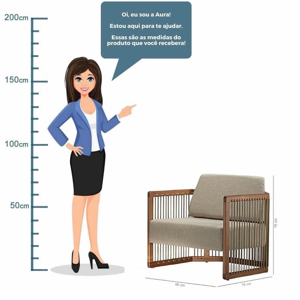 Poltrona Com Braço Mava Algodão Marrom Madeira Cedro Corda Plana Poliéster Duna - 5