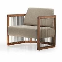 Poltrona Com Braço Mava Algodão Marrom Madeira Cedro Corda Plana Poliéster Duna - 1