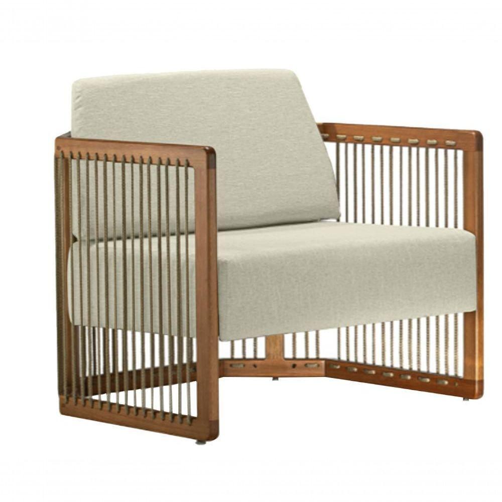 Poltrona Com Braço Mava Algodão Bege Madeira Cedro Corda Plana Poliéster Duna - 7
