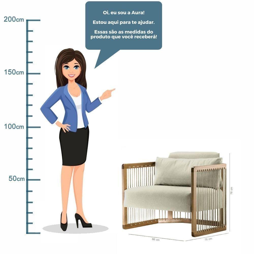 Poltrona Com Braço Mava Algodão Bege Madeira Cedro Corda Plana Poliéster Duna - 9