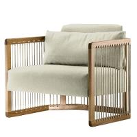 Poltrona Com Braço Mava Algodão Bege Madeira Cedro Corda Plana Poliéster Duna - 1