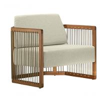 Poltrona Com Braço Mava Algodão Bege Madeira Cedro Corda Plana Poliéster Duna - 7