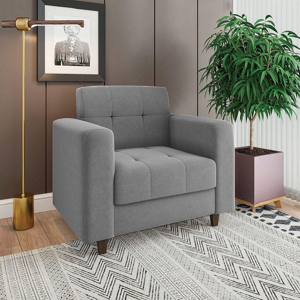 Poltrona Arezzo Linho Grafite A26 Pés Chanfrado Marrom - D'rossi - 7