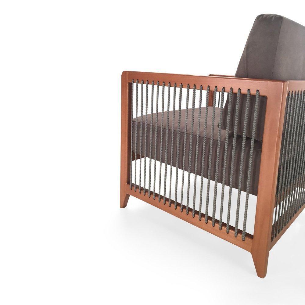 Poltrona Com Braço Luck Algodão Marrom Madeira Cedro Corda Plana Poliéster Prata - 5