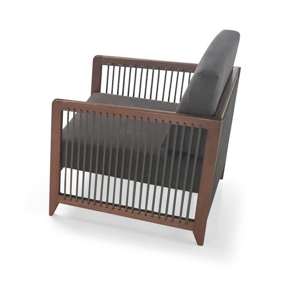 Poltrona Com Braço Luck Algodão Marrom Madeira Cedro Corda Plana Poliéster Prata - 7