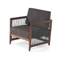 Poltrona Com Braço Luck Algodão Marrom Madeira Cedro Corda Plana Poliéster Prata - 1