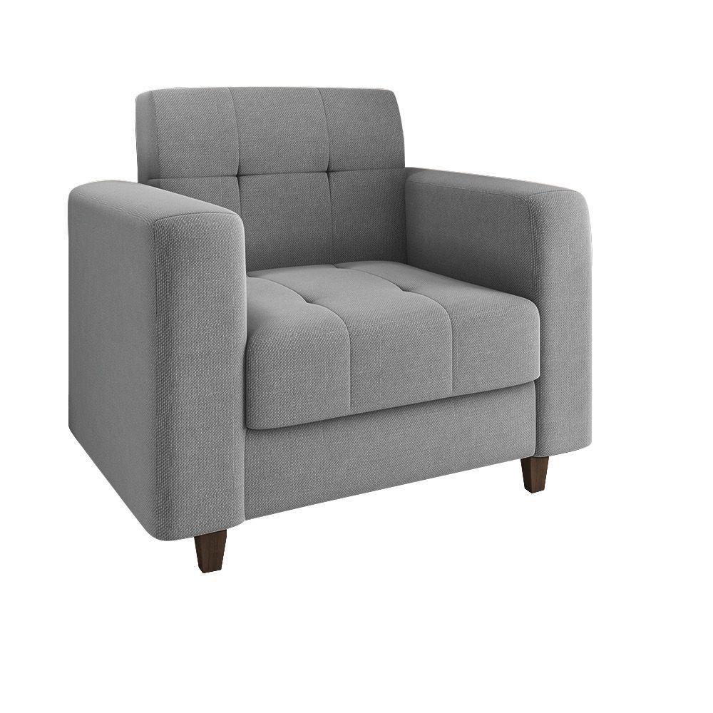 Poltrona Arezzo Linho Pés Chanfrado Marrom - D'rossi Cor A26 Grafite - 1