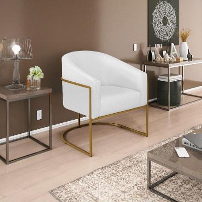 Poltrona Decorativa Luiza Base De Ferro Dourado Suede Branco