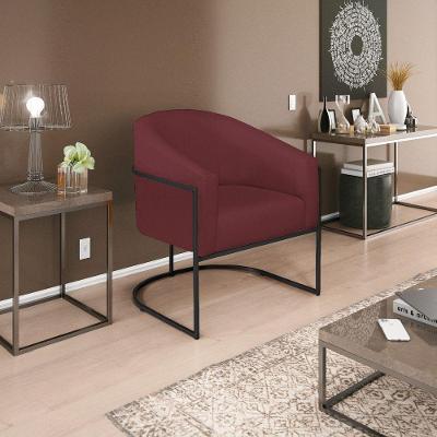 Poltrona Decorativa Luiza Base De Ferro Preto Suede Bordô