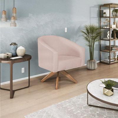 Poltrona Decorativa Luiza Base Giratória De Madeira Suede Rosê