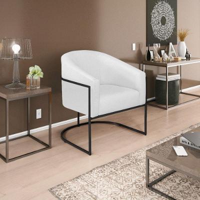 Poltrona Decorativa Luiza Base De Ferro Preto Suede Branco