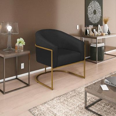 Poltrona Decorativa Luiza Base De Ferro Dourado Suede Preto