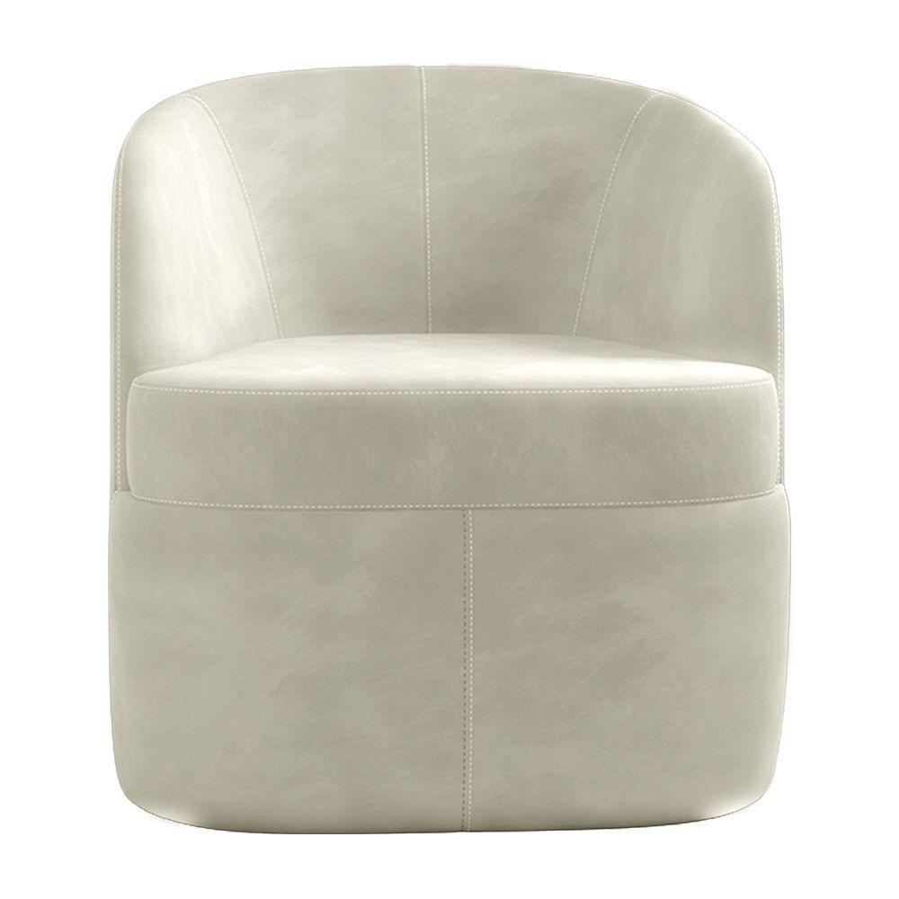 Poltrona Decorativa Bel Sala De Estar Base Giratória Veludo Bege G33 - Gran Belo - 4