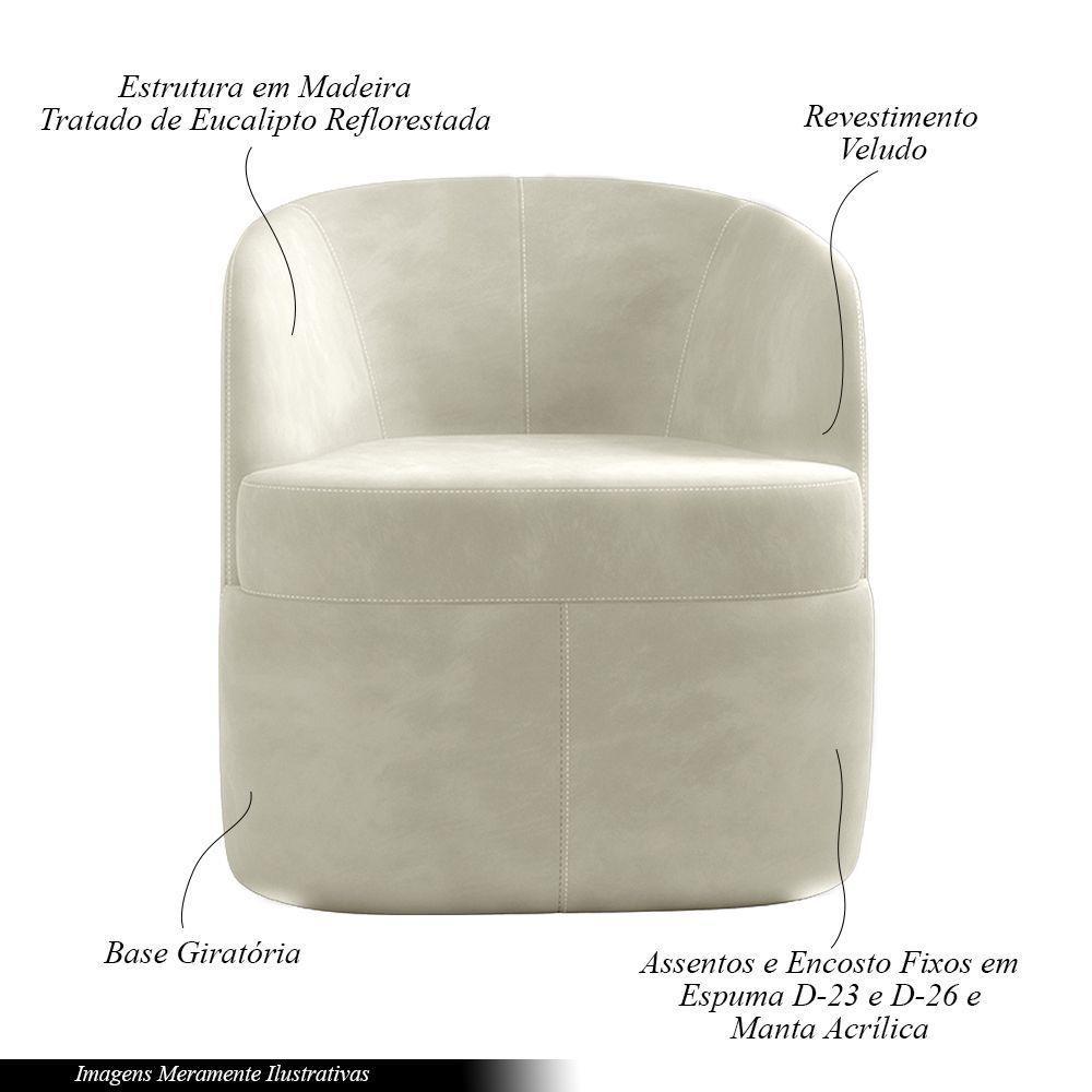 Poltrona Decorativa Bel Sala De Estar Base Giratória Veludo Bege G33 - Gran Belo - 8