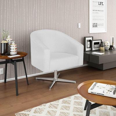 Poltrona Decorativa Luiza Base Giratória De Metal Suede Branco