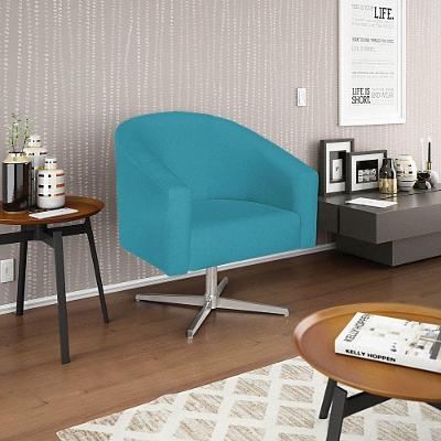 Poltrona Decorativa Luiza Base Giratória De Metal Suede Azul Turquesa