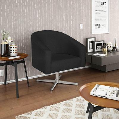 Poltrona Decorativa Luiza Base Giratória De Metal Suede Preto