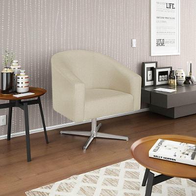 Poltrona Decorativa Luiza Base Giratória De Metal Suede Bege