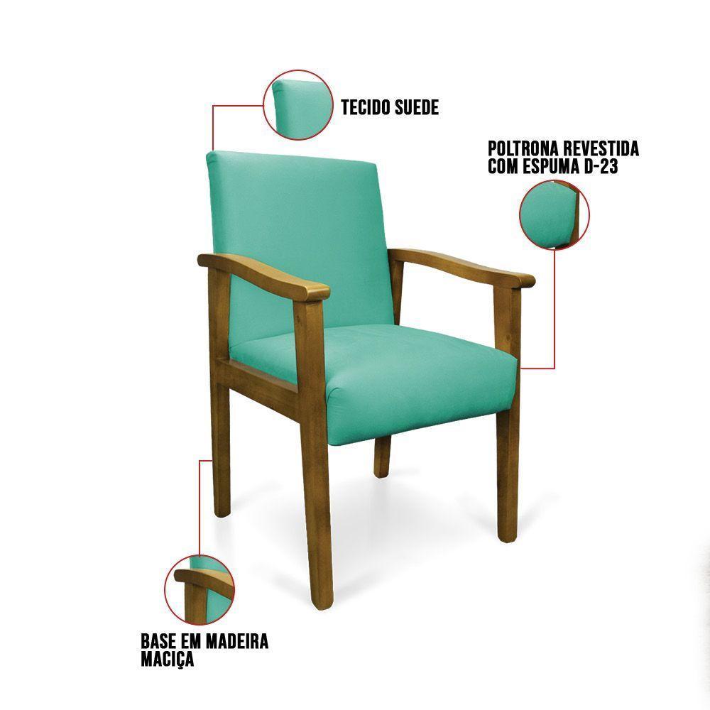 Poltrona Eloisa Suede Base De Madeira Castanho - D'Rossi Azul Turquesa - 5