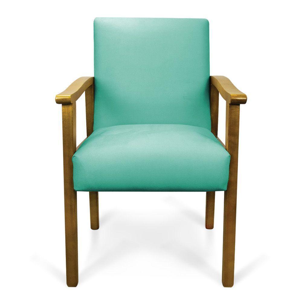 Poltrona Eloisa Suede Base De Madeira Castanho - D'Rossi Azul Turquesa - 8