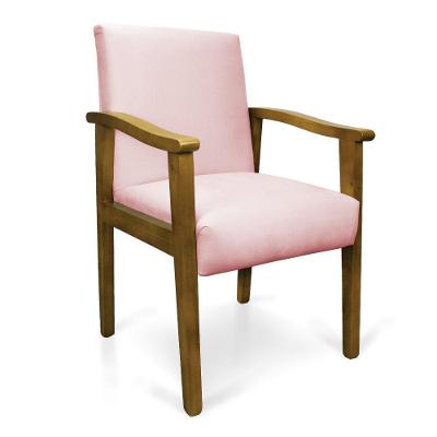 Poltrona Eloisa Suede Rosa Bebê Base De Madeira Castanho - D'Rossi
