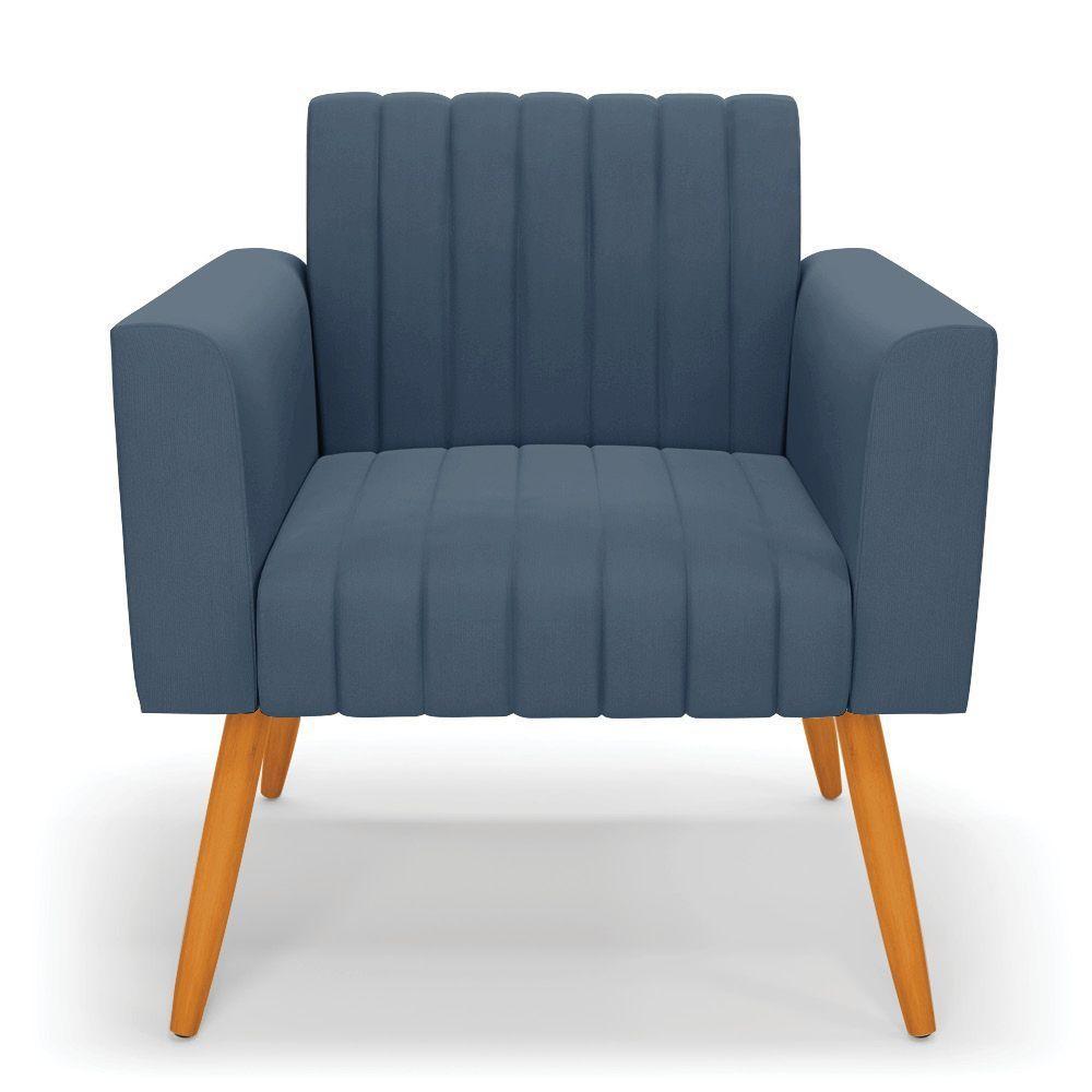Poltrona Viena Gomada Suede Azul Marinho Pés Palito Castanho - D'rossi - 7