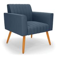 Poltrona Viena Gomada Suede Azul Marinho Pés Palito Castanho - D'rossi - 1