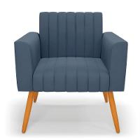 Poltrona Viena Gomada Suede Azul Marinho Pés Palito Castanho - D'rossi - 7