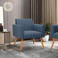 Poltrona Viena Gomada Suede Azul Marinho Pés Palito Castanho - D'rossi - 8