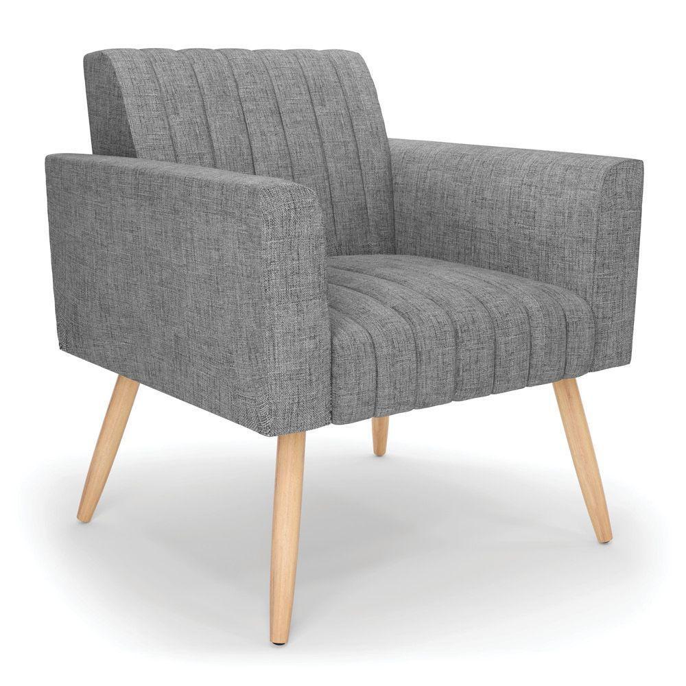 Poltrona Viena Gomada Linho Pés Palito Natural - D'rossi Cor A26 Grafite - 1