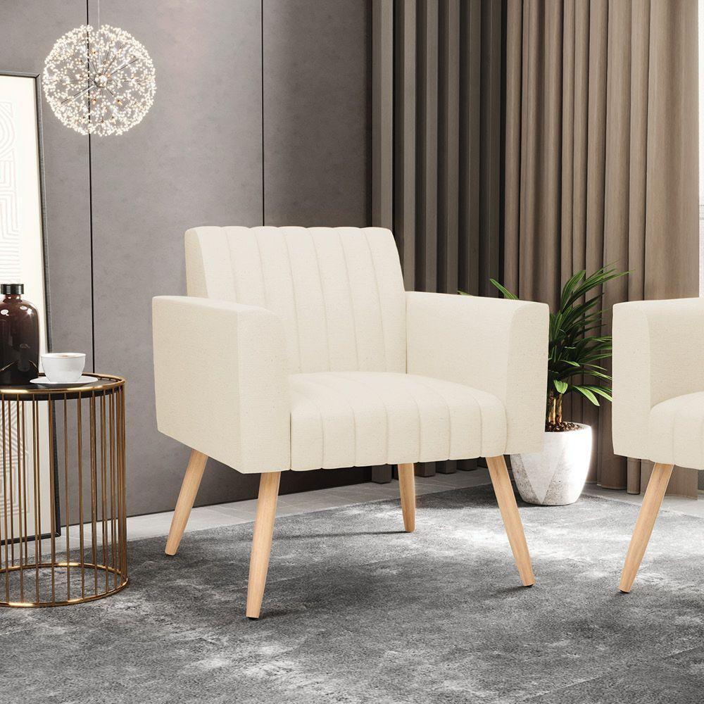 Poltrona Viena Gomada Linho Pés Palito Natural - D'rossi Cor A19 Bege - 8