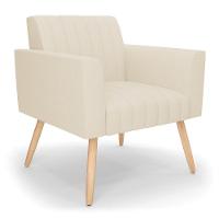 Poltrona Viena Gomada Linho Pés Palito Natural - D'rossi Cor A19 Bege - 1