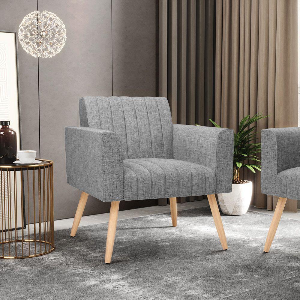 Poltrona Viena Gomada Linho Grafite A26 Pés Palito Natural - D'rossi - 8