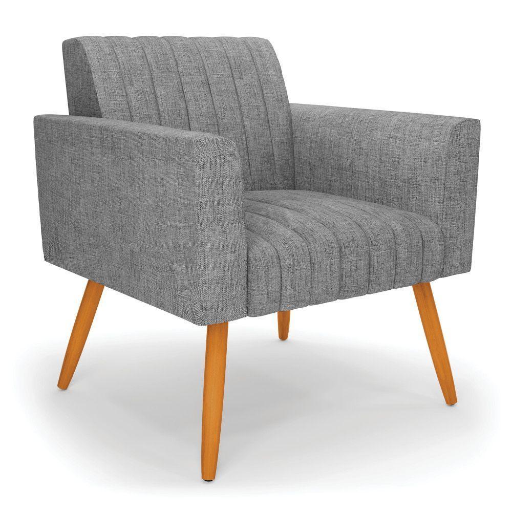 Poltrona Viena Gomada Linho Grafite A26 Pés Palito Castanho - D'rossi - 1