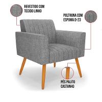 Poltrona Viena Gomada Linho Grafite A26 Pés Palito Castanho - D'rossi