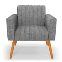 Poltrona Viena Gomada Linho Grafite A26 Pés Palito Castanho - D'rossi - 7