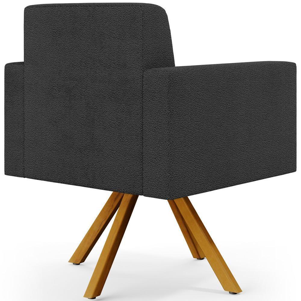 Poltrona Giratória Sala De Estar Base De Madeira Helô L02 Bouclê Preto - 5