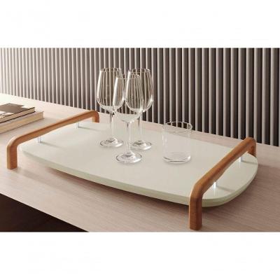 Bandeja Barcelona Em Madeira e Detalhe Prata laca Off White